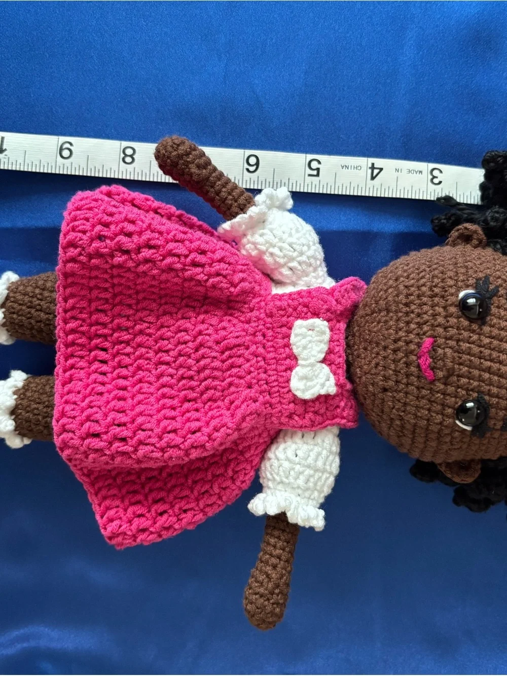 Handmade Pink Crochet Doll with White Accents - Soft Plush Play Doll